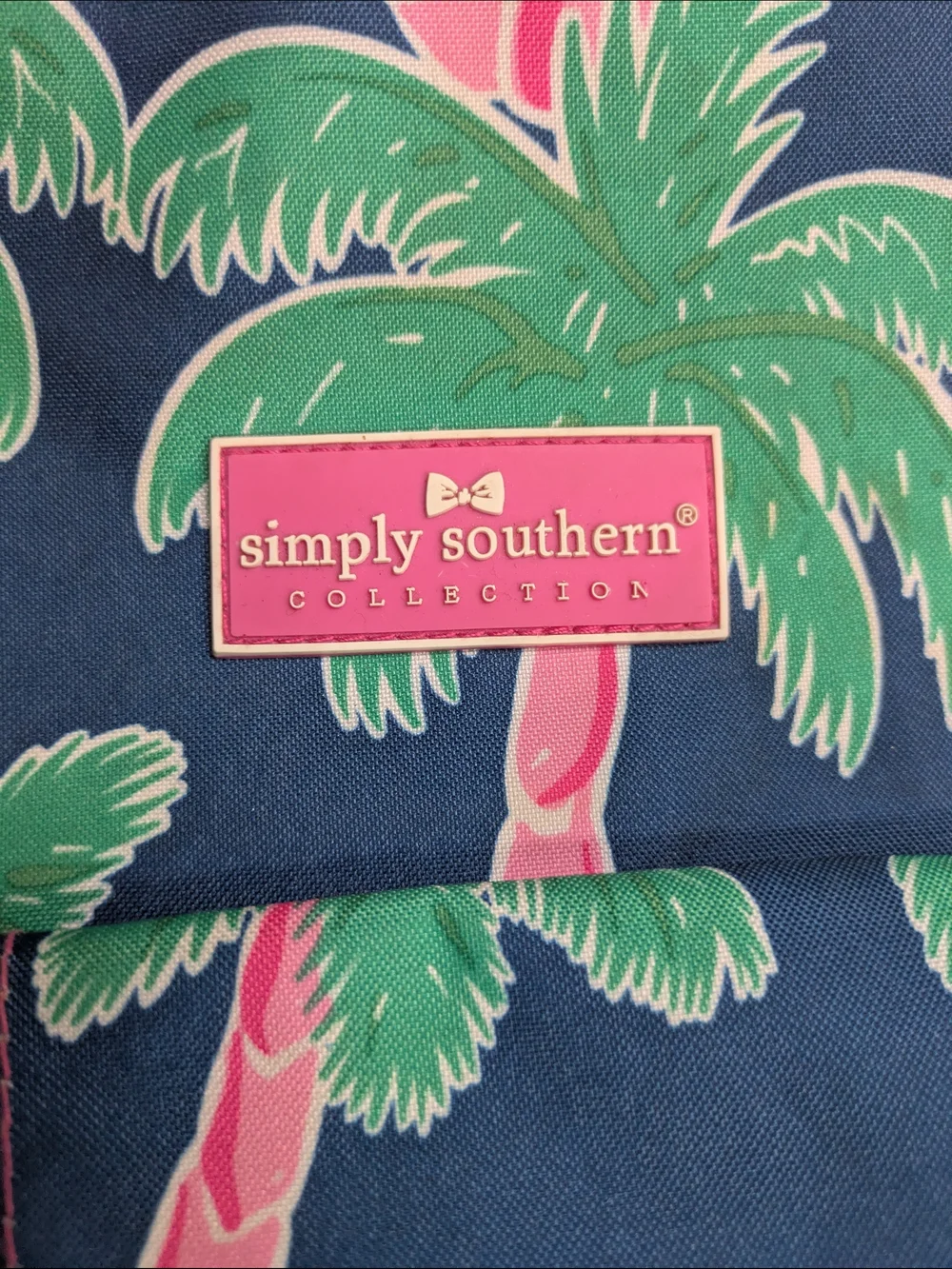 Simply Southern Navy Palm-Print Sling Cross Body Bag with Pink Trim